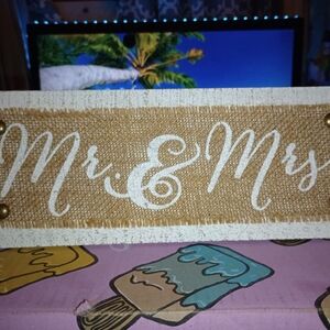 Hobby Lobby Mr & Mrs Burlap Sign - White and Tan
